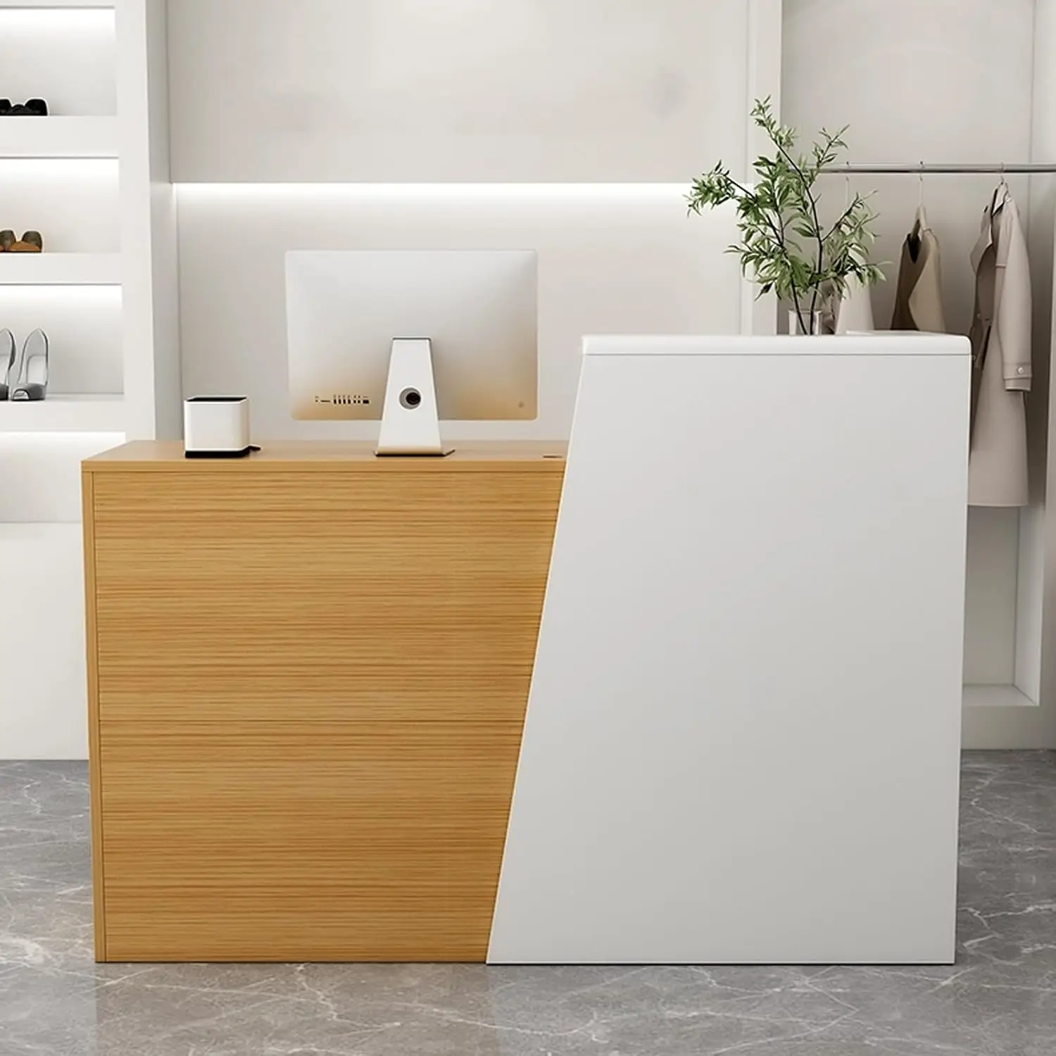 Reception Desk with Lockable Drawer, Storage Cabinet, Solid Wood Front Counter Table for Office, Salon, Lobby, Retail Store & Ho