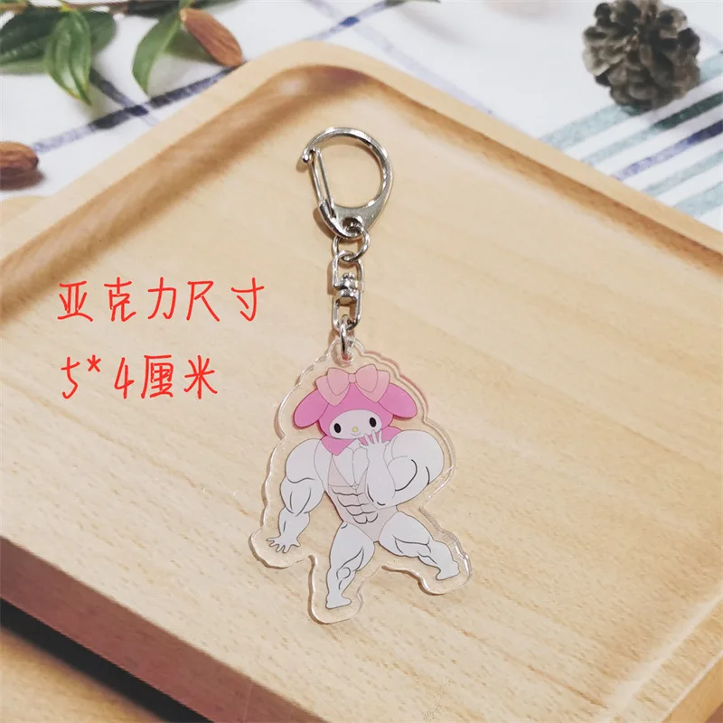 Sanrio Muscular Keychain Anime Kuromi Cinnamoroll Hello Kitty Melody Acrylic Keyrings Cute Cartoon Pendant  Accessories for Bags