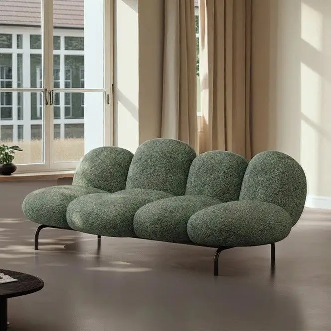 Italian light luxury, puff sofa, cream style, simple and advanced sense, household living room, straight row sofa