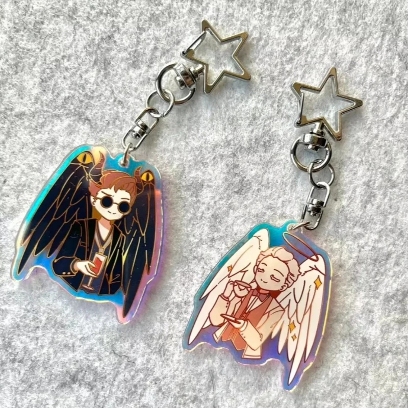 

Anime KeyChain Men Good Omens Key Chain Women AcrylicToys Car Cosplay Japan Key Ring Pendant Party Phone Charm Kids Friends Gift