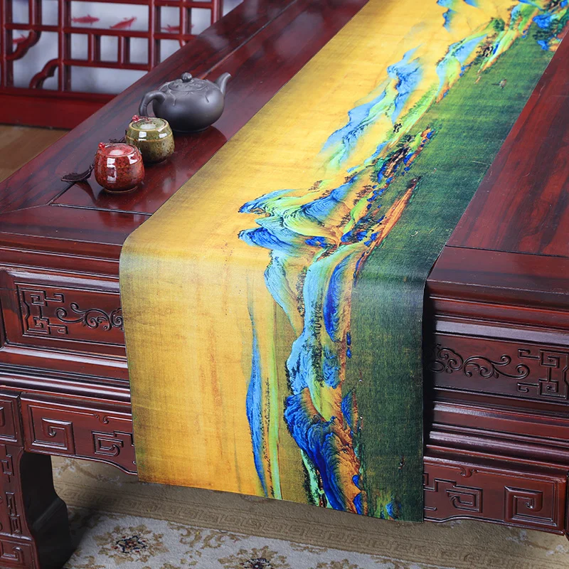 

Custom Waterproof Chinese style Table Runner Dining Room Coffee Tea Tablecloth Cabinet Bed Runners