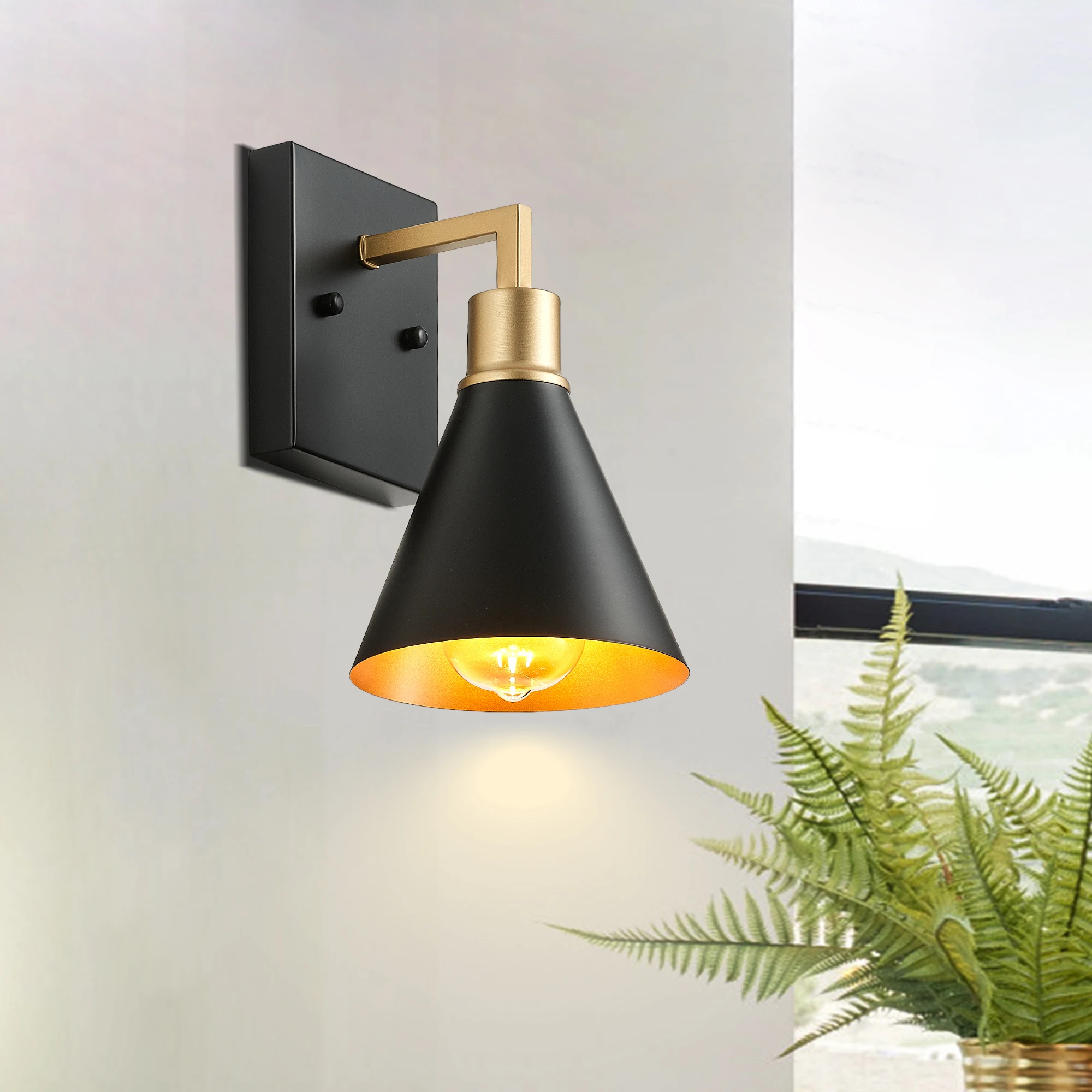 Black Wall Sconce, Modern Wall Lighting with Cone Shade Wall Lamp for Kitchen Bedroom Living Room