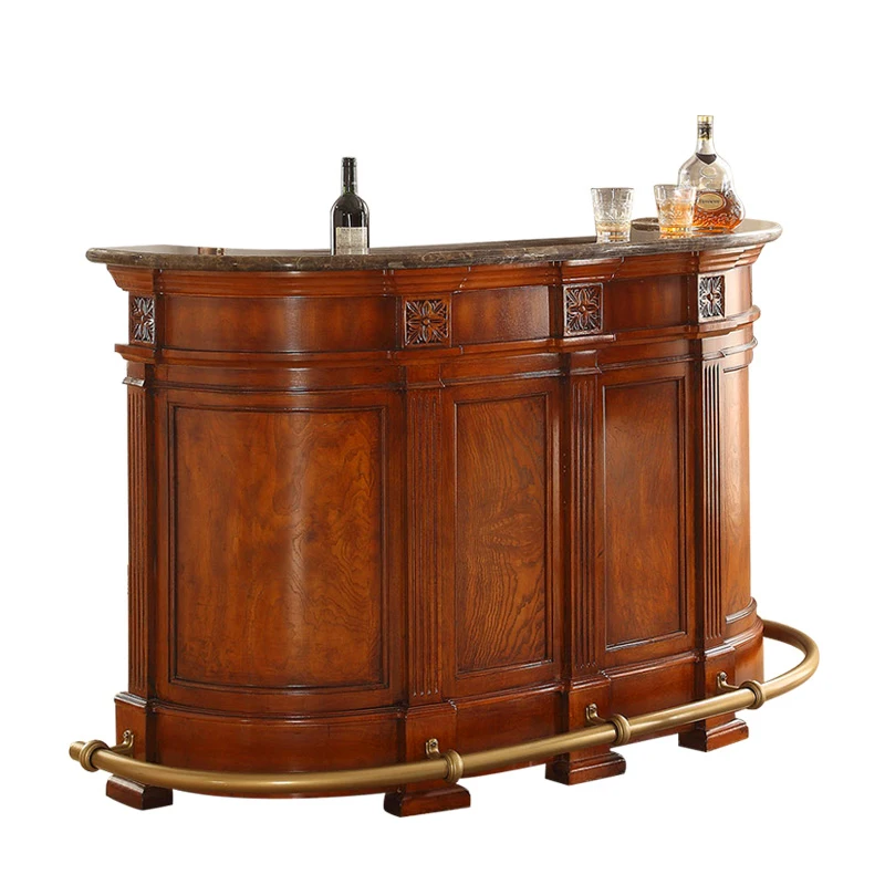 American solid wood bar table with marble home European checkout page family open bar storage wine cabinet