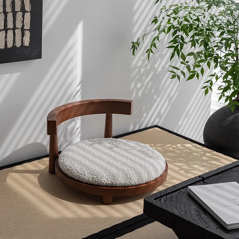

Log Japanese-style solid wood bay window tatami seat Chinese-style simple back chair legless stool and room chair small stool