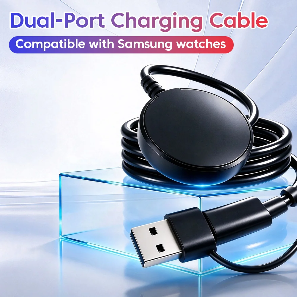 Dual Port Magnetic 2 in 1 Wireless Watch Charger Cable USB a Type C for Samsung Galaxy Watch Ultra 2/8 Charging Cord