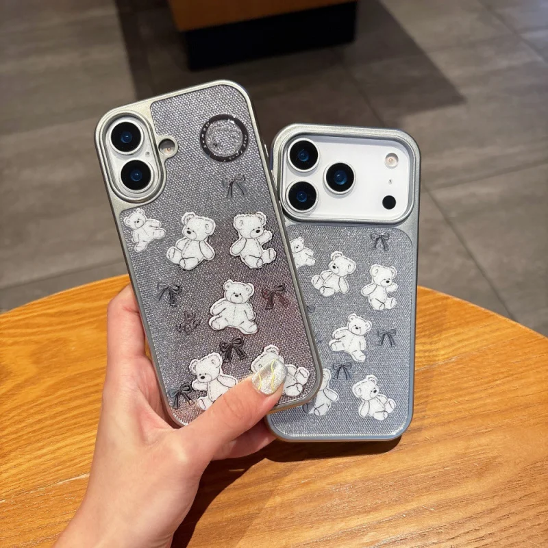 

Glitter Bow Bear Phone Case for Apple17/16PROCartoon Full CoverageiPhone15/14Anti-Fall