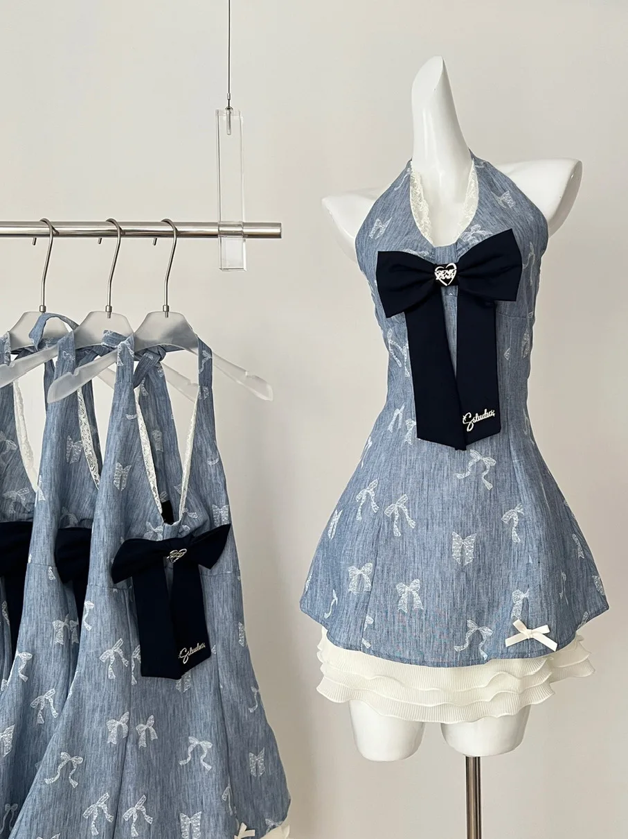 Letnia, słodka, pikantna spódnica z koronką, wyszczuplająca, z węzłem, damska, designerska, zmysłowa, z rozcięciem, z wysokim stanem, w kształcie litery A, midi.