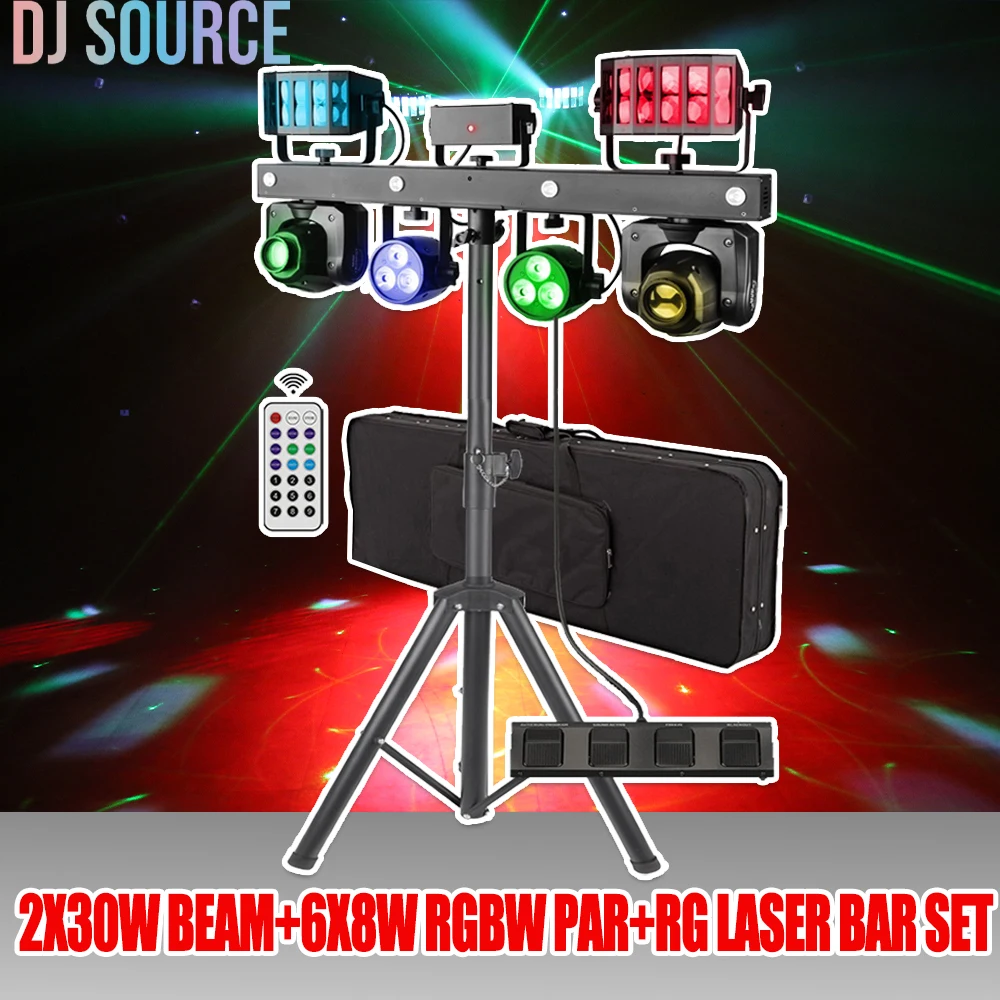 

With Stand LED 2X30W Beam Moving Head Bar Light 6X8W RGBW Par+ Butterfly Light RG Laser Stage Light DMX512 For DJ Disco Bar Set
