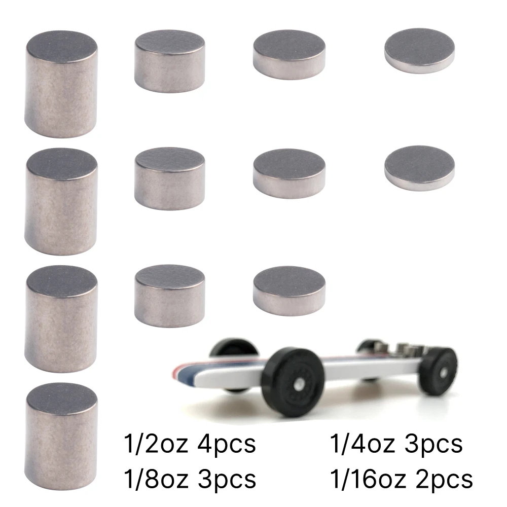 Elite TG 12pcs Combo Cylindrical Tungsten Weights for Pinewood Cars Derby Make The Faster 12-Pack