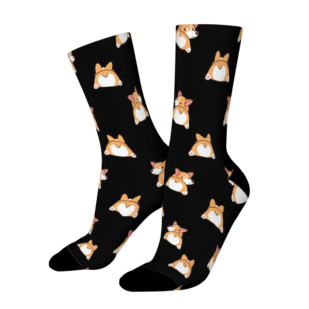 Vintage Butt Pattern Men's Socks Corgi Dog Animal Unisex Novelty Pattern Printed Funny Crew Sock Gift