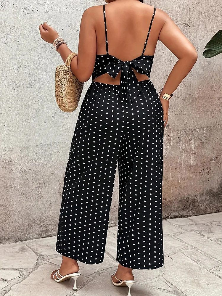 GIBSIE Plus Größe Polka Dot Fliege Rückenfreie Overall Frauen 2026 Sommer Neue Strand Urlaub Stil Casual Damen Breite Bein Overalls