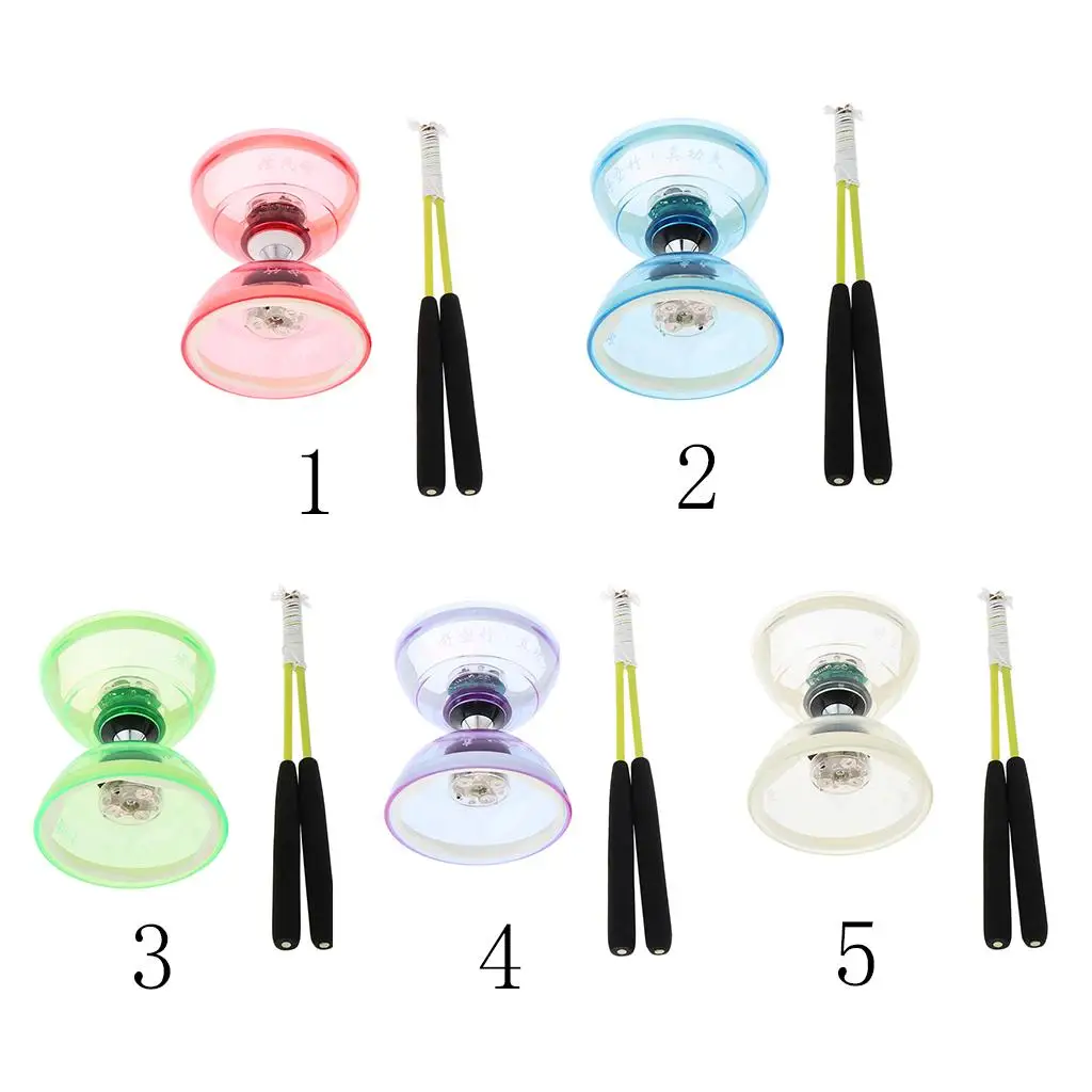 Triple Bearing LED Medium Chinese Diabolo Toy with Carbon Sticks, 5 Colors for