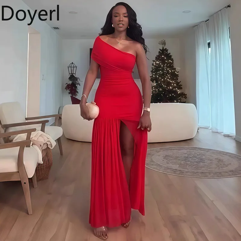 Długie sukienki wieczorowe na jedno ramię Doyerl, eleganckie sukienki na wesele dla gości, dopasowane, marszczone sukienki klubowe na studniówkę, urodziny, suknia