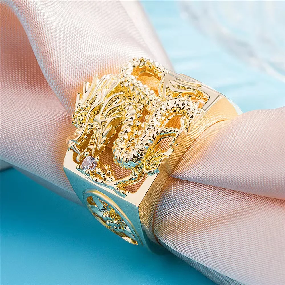 Boutique men's domineering dragon ring Vietnamese pure copper gold-plated hollow dragon accessories men
