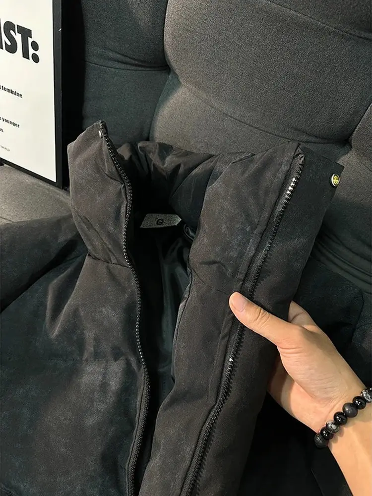 เสื้อโค้ทกันหนาวผู้ชายแบบคอตั้งย้อมสีอเมริกัน ผ้าฝ้ายเนื้อนุ่ม สไตล์ลำลอง ทรงหลวม มีซิป ให้ความอบอุ่น เหมาะสำหรับวัยรุ่น