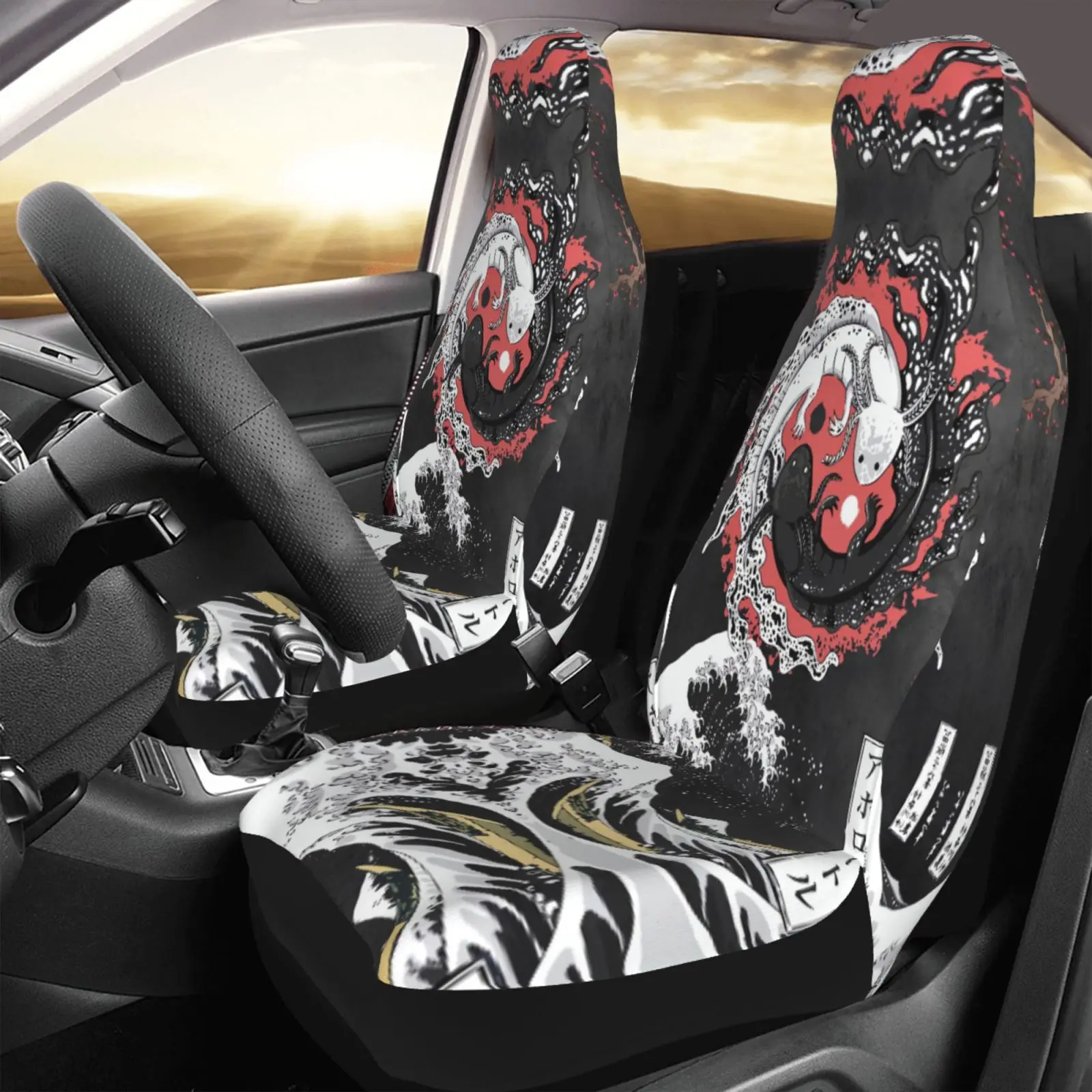 Japanese Style Anime Printed Universal Car Seat Cover Suitable for All Car Seat Cover Protection 2-piece Set