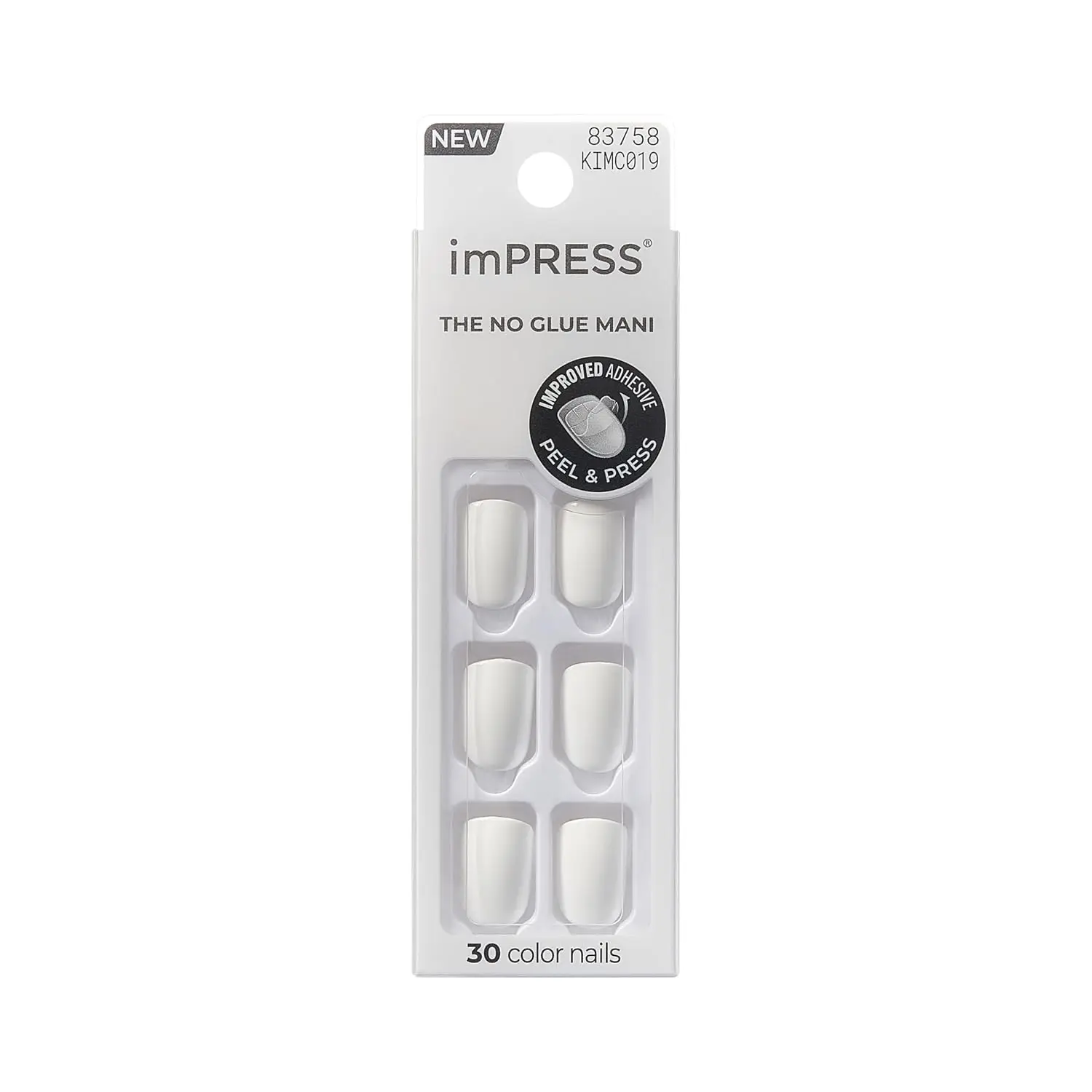 Short Squoval Press On Nails, White Frosting, 30 Pcs with Prep Pad, Stick & File, No Glue Needed