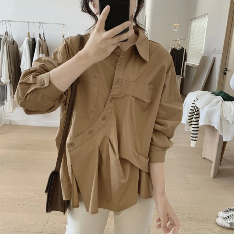 Shirts Women Chic Loose M-3XL Spring Tops Sun-proof Breathable Irregular Designed Vintage Simple Casual Female New Fashion Chic