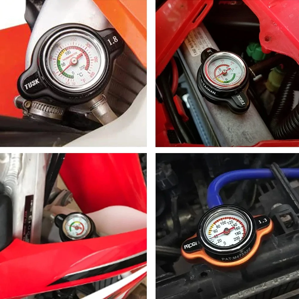Car Motorcycle Refit Styling Thermo Radiator Cap Tank Cover Water Temperature Gauge with Utility Safe 0.9 Bar/ 1.1 Bar/1.3 Bar