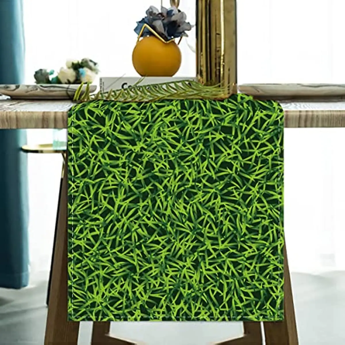 Green Grass Decorative Linen Table Runners Fake Grass American Football Golf Party Decorations Home Kitchen Table Flags Runner