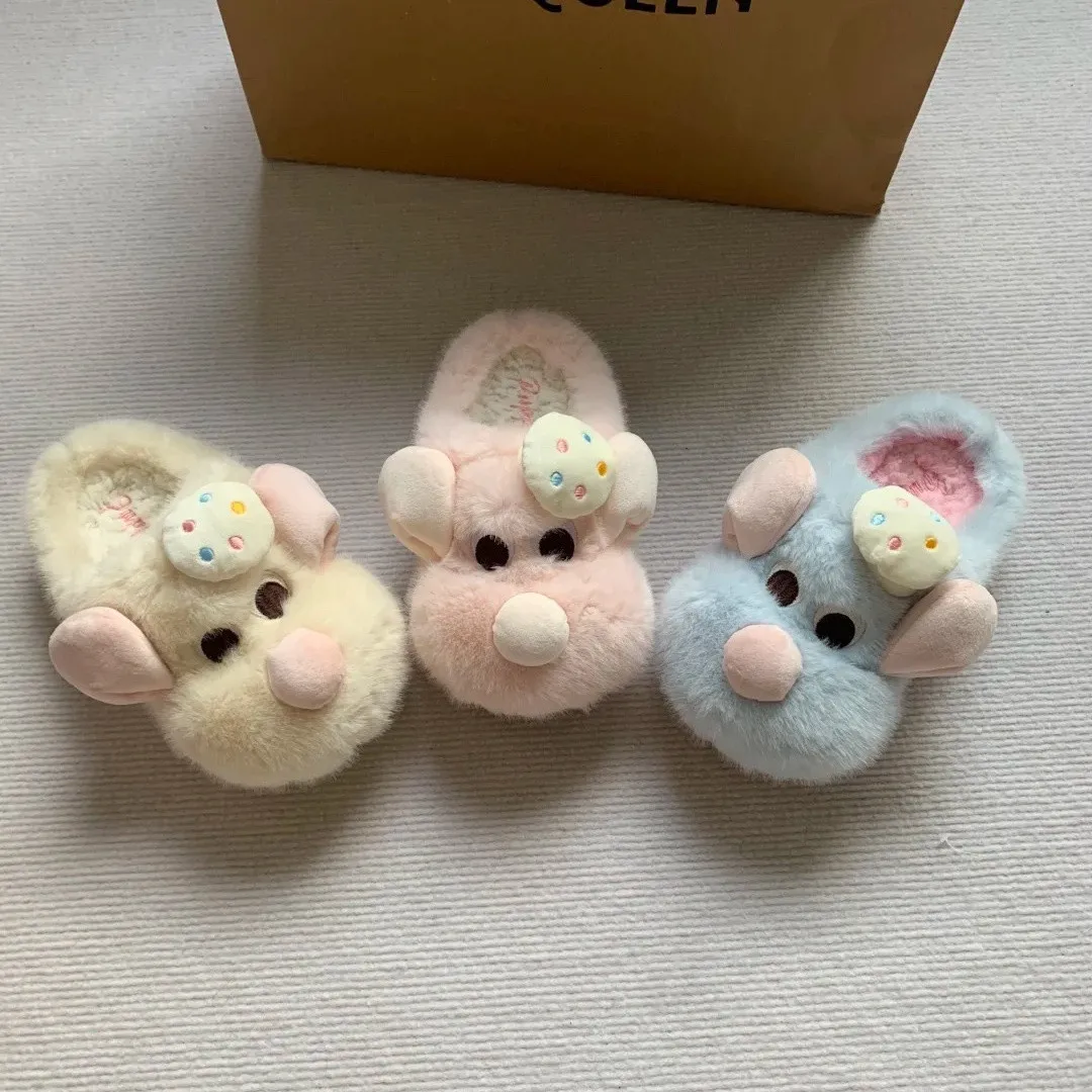 2026 Cute Cartoon Mouse Plush Slippers Funny Soft Cozy Warm Non-Slip Indoor House Home Slippers For Women Men
