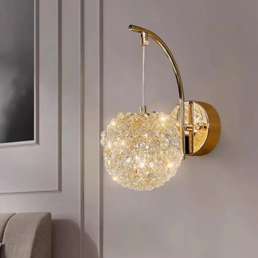 

Crystal Wall Lamp Modern Simple Background Wall Lamp Premium Designer Lychee Spherical Bedroom Lamp