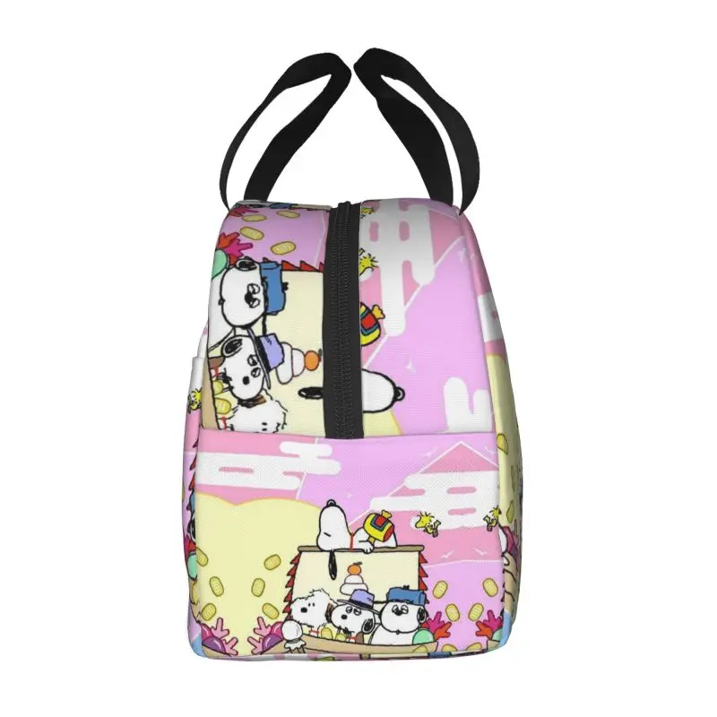 Custom Snoopy Cartoon Moive Peanuts Insulated Lunch Bags for Outdoor Picnic Resuable Cooler Thermal Lunch Box Women Kids