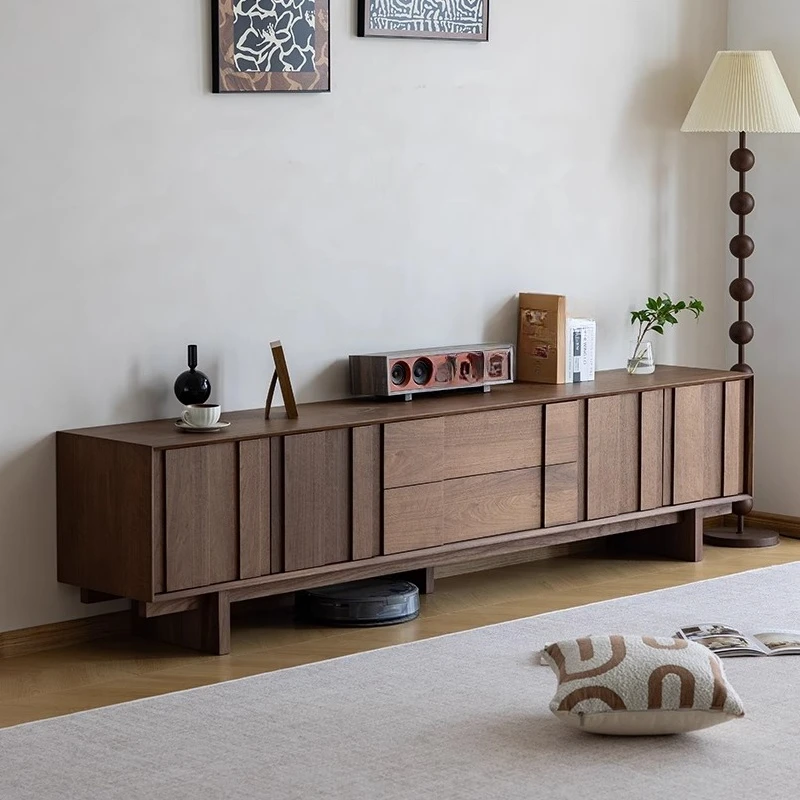 Medieval TV cabinet, all solid wood video cabinet, black walnut retro high-footed floor cabinet