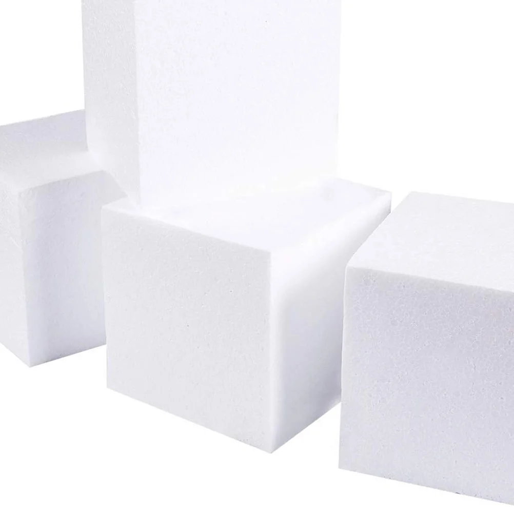 4 Pcs White Square Foam Bricks Polystyrene Cubes Baking Molds Cake Practice Mould Tools Fondant Child