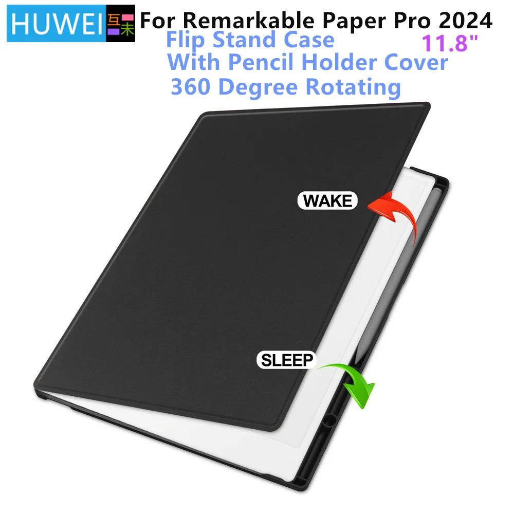 

HUWEI For Remarkable Paper Pro 2024 Case 11.8" eBook 360 Degree Rotating Folding Stand Cover with Pencil Holder Auto Sleep Wake