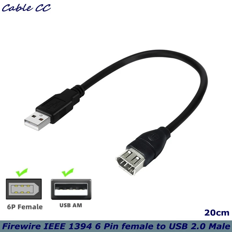 

Firewire IEEE 1394 6 Pin USB Adapter Female F to USB M Male Cable for Printer, Digital Camera, Scanner, Hard Disk 0.2m