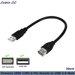 Firewire-Adaptador USB IEEE 1394 de 6 pines, Cable hembra F a USB M macho para impresora, cámara Digital, escáner, disco duro de 0,2 m
