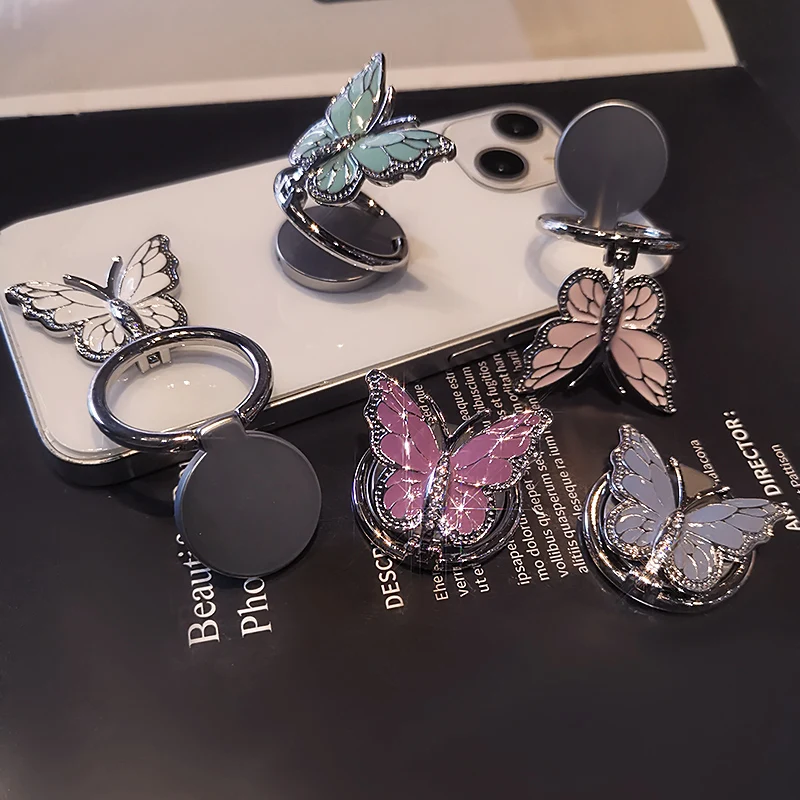 Universal Phone Bracket Decompression Rotating Diamond-encrusted Butterfly Finger Buckle Ring Mobile Phone Ring Buckle Bracket