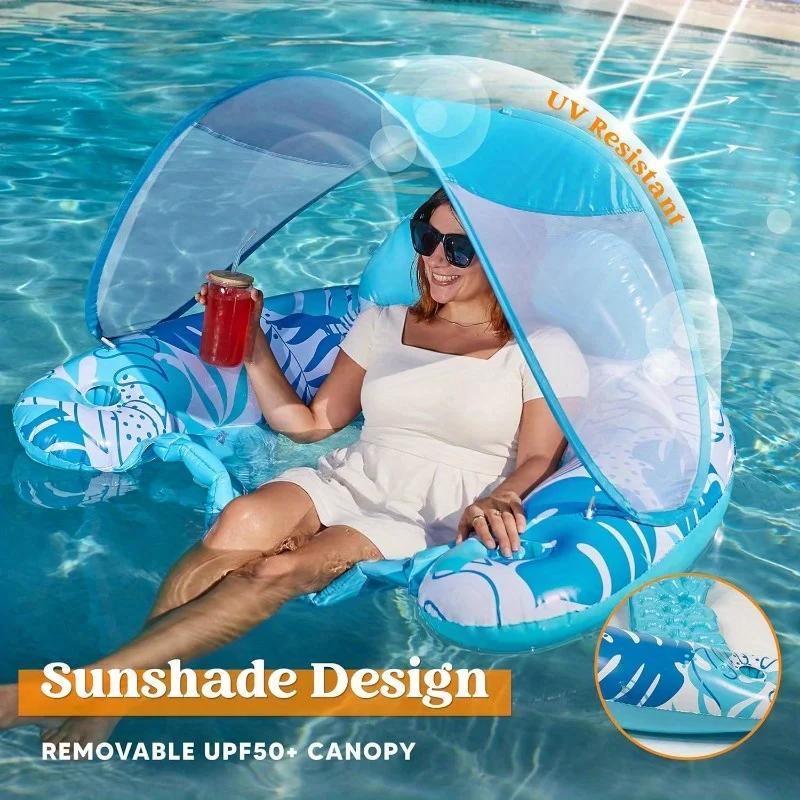 Flotadores Inflables para Piscina JOYFY XL con Toldo, Sillas Lounge con Portavasos para Adultos, Flotadores Inflables para Fiestas en la Playa y el Verano