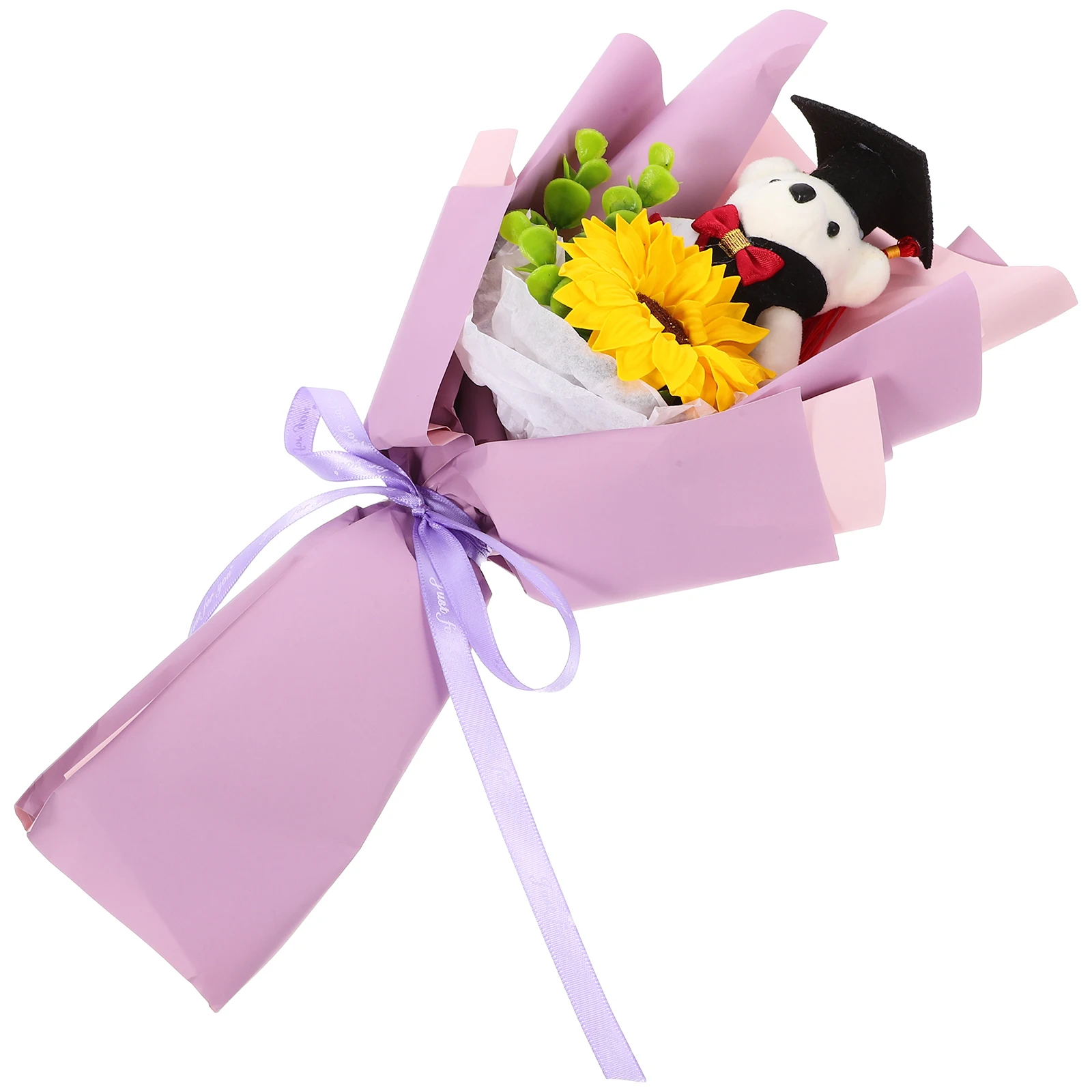 

Dr Bear Bouquet Graduation Decorations Cartoon Purple Cloth Flower Photoprops Event Accessories Gift Ideas Stylish Bouquet