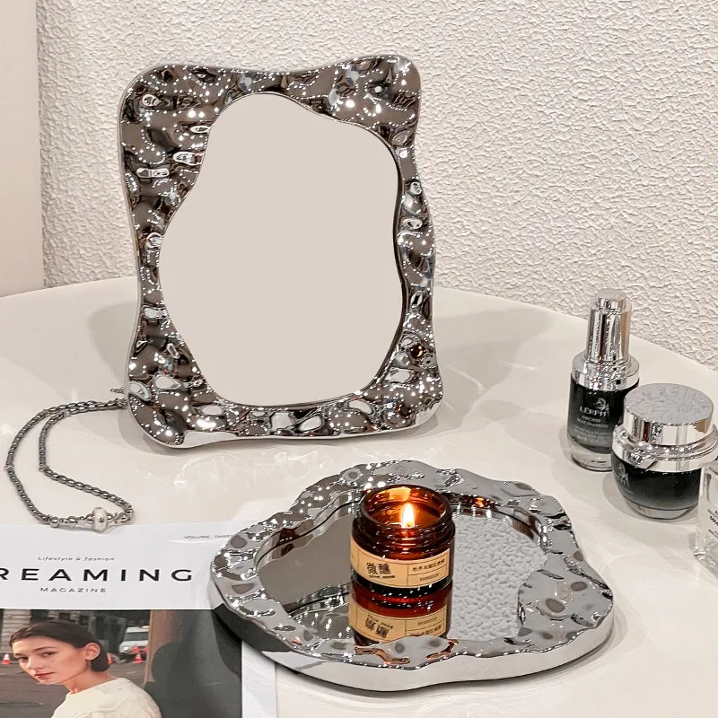

Simple Aesthetic Mirror Women Modern Self Adhesive Mirror Makeup Design Espejo Maquillaje Luz Home Decoration Accessories