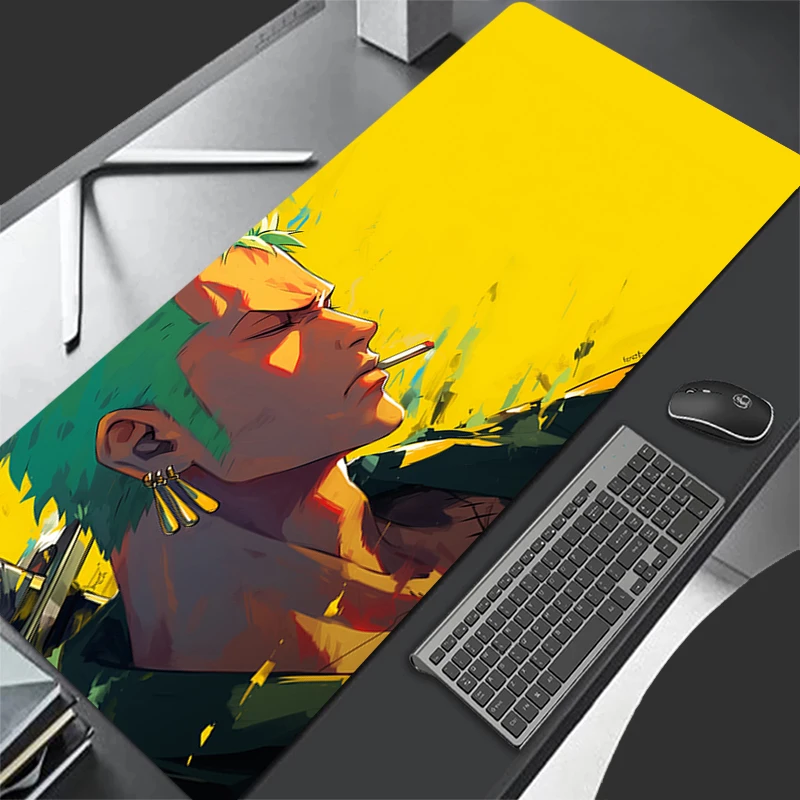 Anime Computer Mouse Pad one piece Zoro Gamer Mouse Pads Gaming Mousepad Soft Desk Mause Pad Edge White Keyboard Mouse Carpet
