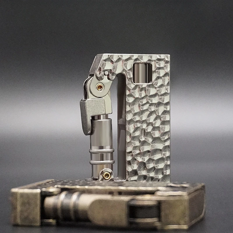 2024 New Old Craft Meteorite Crater Kerosene Lighter Semi Automatic Mechanical Ejection Knife Metal Retro Lighter Gift for Men