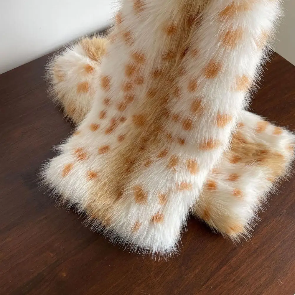 Harajuku Women Leopard Plush Fur Leg Warmers Punk Winter Warm Thickened Imitation Leggings Boots Cover Lolita Party Accessories