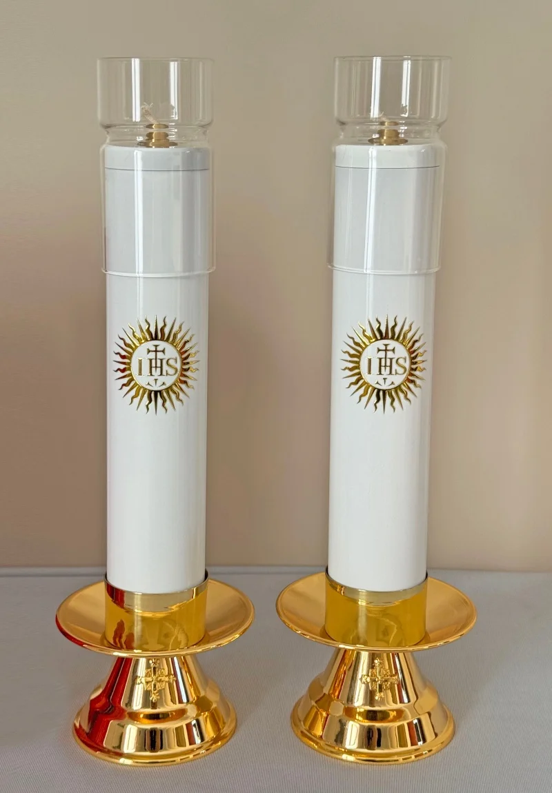 Catholic Oil Lamp Holder Set With Hurricane Globe Base With Gold Gilded Four Color Oil Tube For You To Choose Church Supplies