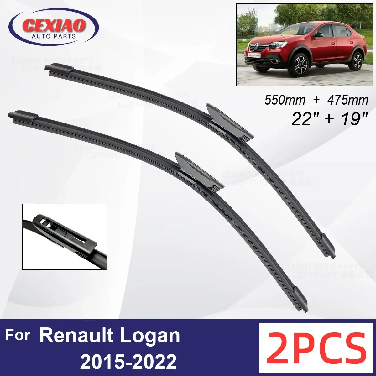 

Car Wiper For Renault Logan 2015-2022 Front Wiper Blades Soft Rubber Windscreen Wipers Auto Windshield 22" 19" 550mm 475mm