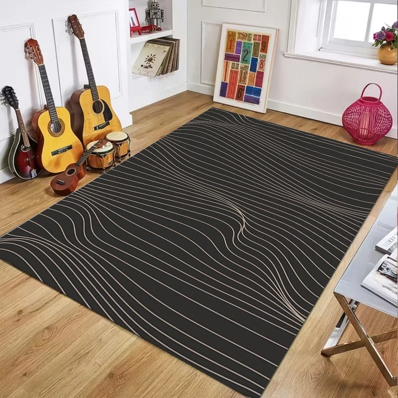 Modern Abstract Wavy Line Area Rug, Minimalist Neutral Tone Floor Mat for Living Room Bedroom, Soft Non-Slip Home Decor Carpet