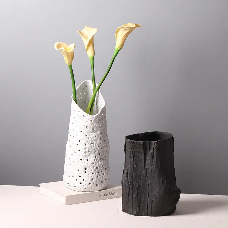 Ceramic Vase  Hollow Flower Ware Abstract Handicraft Ornaments Arranging Accessories Coral Home Decoration