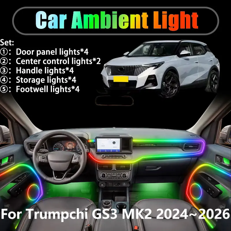 

For Trumpchi GS3 Yingsu 2024~2026 2/18 in 1 Car ambient lighting Led trunk interior led lights USB RGB Ensemble Streamer Auto