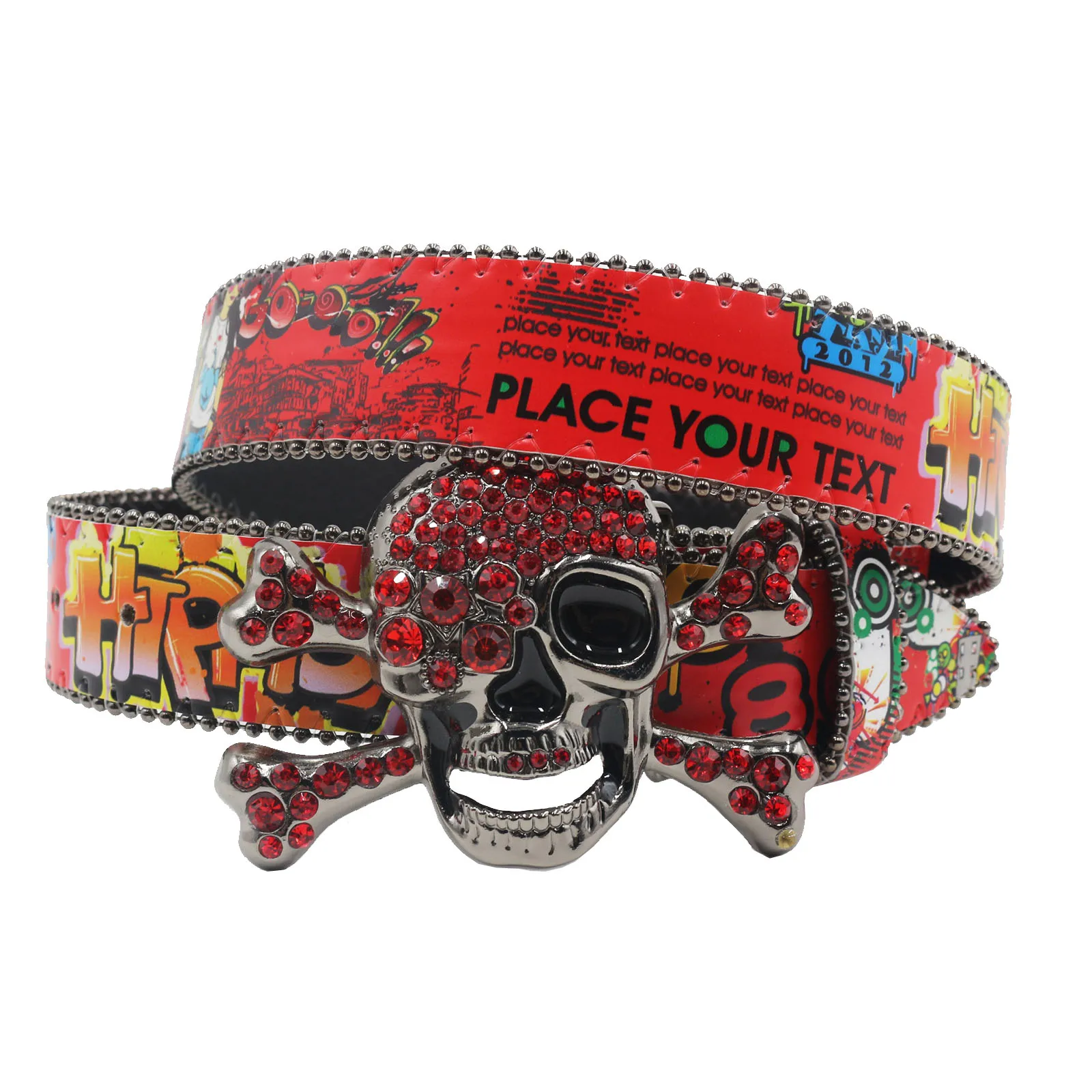 Big Skull Punk Black  oneLadies Designer Diamond Soldier Western Cowboy Y2K Fashion KLT Belt Hip Hop Graffiti