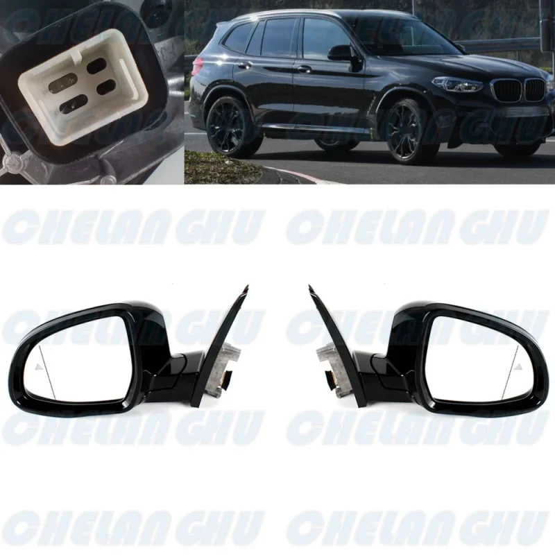 

For BMW X3 G01 G08 2018 2019 2020 2021 1 Pair 5 Pins Black Painted Power Adjust Blind Spot Memory Auto Fold Mirror Assembly