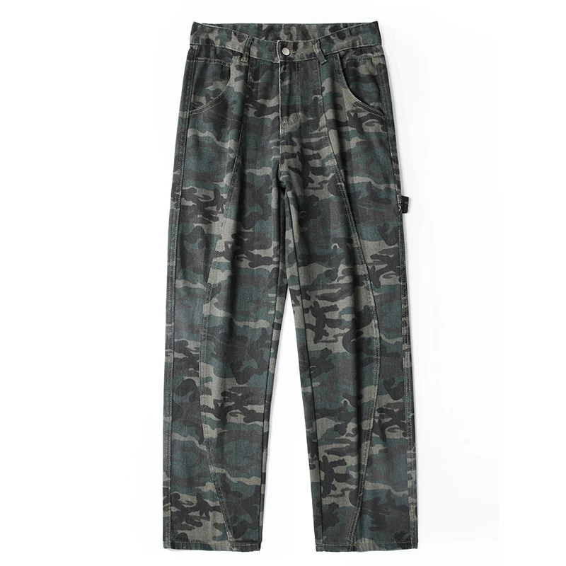 Jeans da uomo Lavato Camouflage Multi-tasche Dritto Gamba larga Pantaloni in denim cadenti maschili Nuovi jeans larghi invernali Pantaloni foderati in pile