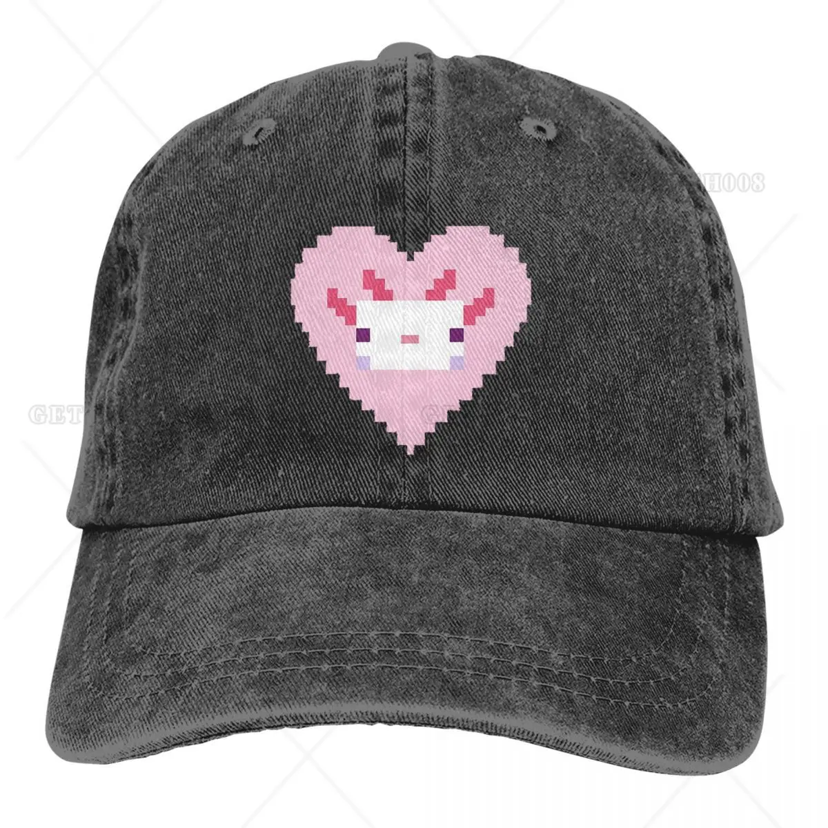 

Pixel Heart Pink Denim Cap Sun Visor Axolotl Love Hip Hop Caps Heart Cowboy Hat Peaked Hats