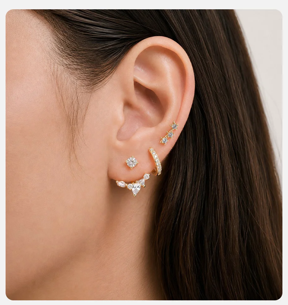 Vnox Vergoldetes Minimalistisches Creolen-Set für Damen, Trendige Schleifen-, Herz- und Kreis-Huggie-Ohrringe, Niedlicher Stapelbarer Alltagsschmuck – Detail 9