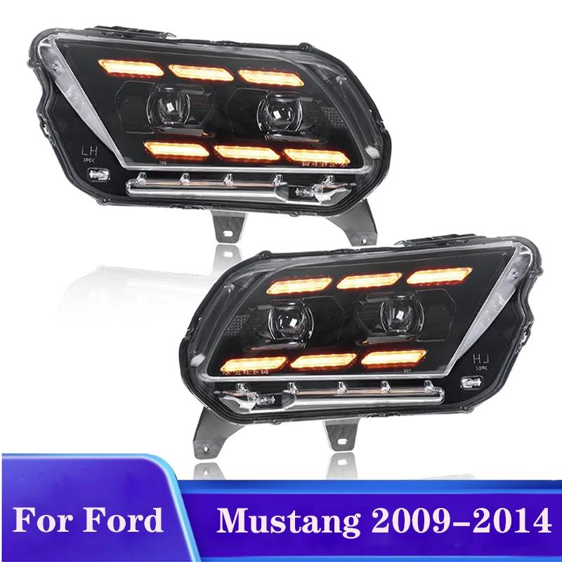 

Фари для Ford Mustang 2009-2014, обновленные светодиодные фары, светодиодные передние DRL, аксессуары для динамических указателей поворота